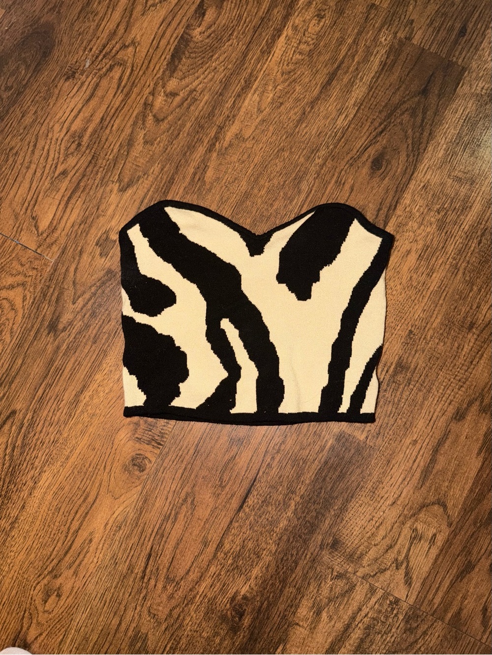 Commense Black and Cream Zebra Knit Bandeau Top